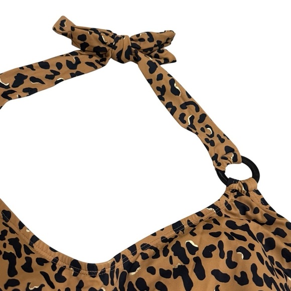 NEW Avenue Tan Black Gold Cheetah Print Halter Deep Back One Piece Size 26W - Picture 4 of 10